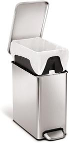 img 1 attached to 🗑️ Simplehuman 2.6 Gallon Slim Bathroom Trash Can, Brushed Stainless Steel, White