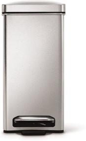 img 2 attached to 🗑️ Simplehuman 2.6 Gallon Slim Bathroom Trash Can, Brushed Stainless Steel, White