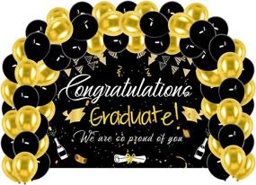 img 4 attached to 🎉 Stylish 2021 Graduation Party Decorations with Congrats Grad Backdrop, Latex Balloons, and Photo Booth Props in Black and Gold - Perfect for Home, School, Wall, Door, Yard Decorations, and Photography