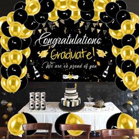 img 1 attached to 🎉 Stylish 2021 Graduation Party Decorations with Congrats Grad Backdrop, Latex Balloons, and Photo Booth Props in Black and Gold - Perfect for Home, School, Wall, Door, Yard Decorations, and Photography