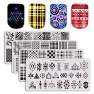 beautybigbang geometric theme nail stamping plate set - plaids & stripes shape splice nail art design kit with manicure templates logo