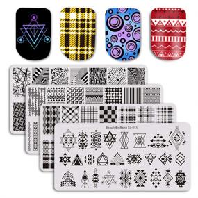 img 4 attached to BEAUTYBIGBANG Geometric Theme Nail Stamping Plate Set - Plaids & Stripes Shape Splice Nail Art Design Kit with Manicure Templates