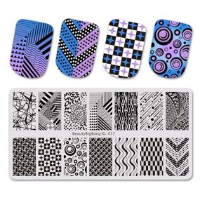 img 1 attached to BEAUTYBIGBANG Geometric Theme Nail Stamping Plate Set - Plaids & Stripes Shape Splice Nail Art Design Kit with Manicure Templates