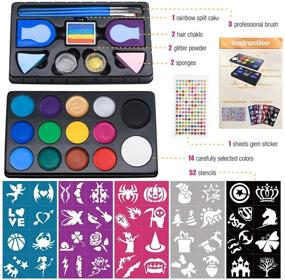 img 3 attached to 🎨 Maydear Kids Face Painting Kit - 14 Safe & Non-Toxic Water-Based Face Paint Colors, 52 Stencils, 160 Gems, 2 Hair Chalks, 2 Glitter