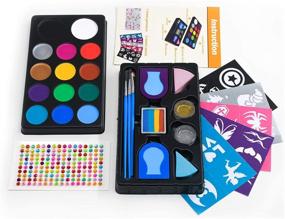 img 1 attached to 🎨 Maydear Kids Face Painting Kit - 14 Safe & Non-Toxic Water-Based Face Paint Colors, 52 Stencils, 160 Gems, 2 Hair Chalks, 2 Glitter