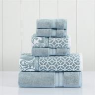 amrapur overseas 6 piece trefoil filigree reversible yarn dyed jacquard towel set, standard size, in sterling blue logo