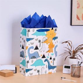 img 1 attached to Extra Large 16.5-inch Gift Bag for Boys with Dinosaur Design - Includes Tissue Paper