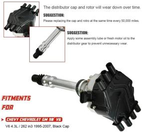 img 1 attached to 🚗 Chevy GM V6 4.3L 262 EFI Дистрибьютор с черной крышкой - зажигание дистрибьютора для двигателей Vortec 1995-2007 годов, 6 цилиндров