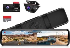 img 4 attached to 📸 PORMIDO 12” Mirror Dash Cam: Full Touch Split Screen HD 1296P, Dual Lens Sony, Super Night Vision & Parking Assistance