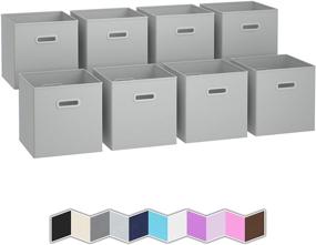 img 4 attached to Set of 8 Storage Bins - Foldable Fabric Cube Baskets with Dual Plastic Handles, Cube Storage Bins, Closet Shelf Organizer, Collapsible Nursery Drawer Organizers