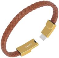 🔗 golden type-c leather bracelet link charging cable - braided wristband usb sync data charger cord for samsung galaxy (l 8.2" size) logo