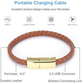 img 3 attached to 🔗 Golden Type-C Leather Bracelet Link Charging Cable - Braided Wristband USB Sync Data Charger Cord for Samsung Galaxy (L 8.2" Size)