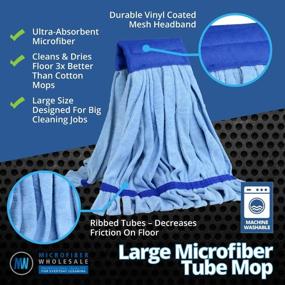 img 2 attached to 🧹 Premium Commercial Mop Head Replacement - Large Microfiber Tube Mop (18 oz.) | Industrial Wet Mops for Efficient Cleaning of Hardwood, Tile, Laminate Floors | Washable, Reusable, Heavy Duty | Looped End Mopheads in Blue