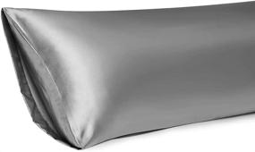 img 1 attached to Satin Body Pillow Cover, Soft Silky Grey Long Pillow 🛏️ Case for Adults, Envelope Closure, No Zipper - Nttspring 20x54, Silver Grey