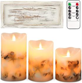 img 2 attached to 🕯️ SILVERSTRO LED Flameless Candles (D 3.25" x H 4" 5" 6") with Candleholder, Shell Embedded Nautical Theme Candles with Remote, Battery Operated Candles for Party Wedding Christmas Decor