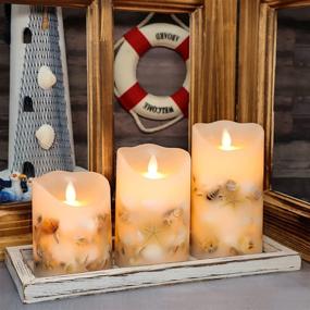 img 3 attached to 🕯️ SILVERSTRO LED Flameless Candles (D 3.25" x H 4" 5" 6") with Candleholder, Shell Embedded Nautical Theme Candles with Remote, Battery Operated Candles for Party Wedding Christmas Decor