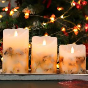 img 1 attached to 🕯️ SILVERSTRO LED Flameless Candles (D 3.25" x H 4" 5" 6") with Candleholder, Shell Embedded Nautical Theme Candles with Remote, Battery Operated Candles for Party Wedding Christmas Decor