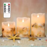 🕯️ silverstro led flameless candles (d 3.25" x h 4" 5" 6") with candleholder, shell embedded nautical theme candles with remote, battery operated candles for party wedding christmas decor логотип