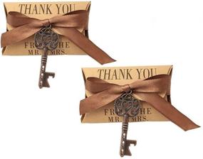 img 4 attached to 🔑 Pack of 50 Antique Copper Skeleton Key Bottle Opener Wedding Party Favors with Candy Box and Ribbon