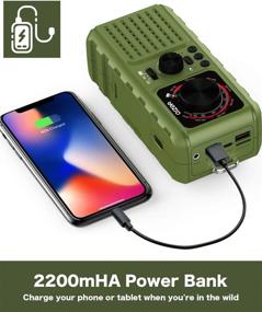 img 3 attached to 📻 Versatile Emergency Weather Radio: Crank Solar NOAA/AM/FM Portable Radio with MP3 Player, LED Flashlight, Cellphone Charger, and 2200mAh Power Bank - Ideal for Hurricane, Home, Camping & Survival (Green)