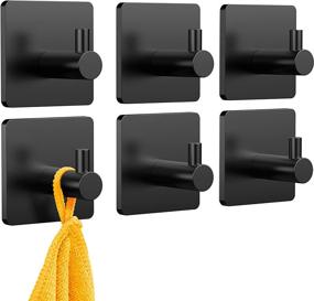 img 4 attached to 🧲 HITSLAM Adhesive Hooks - Heavy Duty Stick on Wall Hooks for Hanging Towels - Waterproof Stainless Steel Adhesive Towel Hooks for Bathroom - Shower Hooks Towel Hanger - 6 Pack Black Hooks