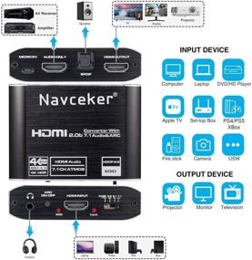 img 3 attached to 🔊 Аудиоэкстрактор HDMI2.0b 4K@60 Гц | Navceker HDMI в HDMI с поддержкой HDMI 7.1CH/ оптическим Toslink SPDIF/аудиовыходом 3.5 мм | Преобразователь аудио HDMI, сплиттер адаптер для PS5, Xbox (черный)