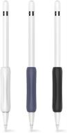 delidigi apple pencil grip - set of 3 ergonomic silicone sleeve accessories, compatible with apple pencil 1st and 2nd generation - white, black, midnight blue logo
