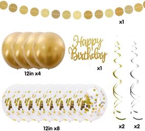 img 2 attached to Gold Happy Birthday Banner Decoration Set with Cake Topper, Confetti Balloons, and Circle Dots Garland – Perfect Birthday Party Decorations by RUBFAC