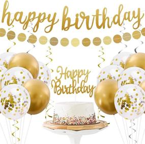 img 4 attached to Gold Happy Birthday Banner Decoration Set with Cake Topper, Confetti Balloons, and Circle Dots Garland – Perfect Birthday Party Decorations by RUBFAC