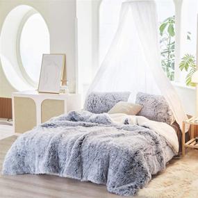 img 2 attached to 🛏️ Uozzi Bedding Queen Size Faux Fur Plush Shaggy Comforter Set in White with Dark Gray - 3 Pieces Down Alternative Microfiber Ultra Soft, Luxury Warm Sherpa Duvet Set with 2 Pillowcases