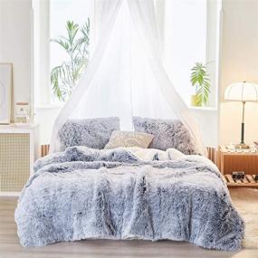 img 3 attached to 🛏️ Uozzi Bedding Queen Size Faux Fur Plush Shaggy Comforter Set in White with Dark Gray - 3 Pieces Down Alternative Microfiber Ultra Soft, Luxury Warm Sherpa Duvet Set with 2 Pillowcases