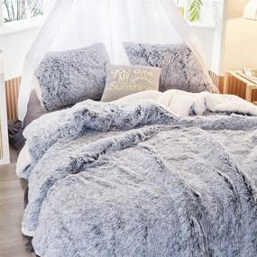 img 1 attached to 🛏️ Uozzi Bedding Queen Size Faux Fur Plush Shaggy Comforter Set in White with Dark Gray - 3 Pieces Down Alternative Microfiber Ultra Soft, Luxury Warm Sherpa Duvet Set with 2 Pillowcases