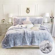 🛏️ uozzi bedding queen size faux fur plush shaggy comforter set in white with dark gray - 3 pieces down alternative microfiber ultra soft, luxury warm sherpa duvet set with 2 pillowcases logo