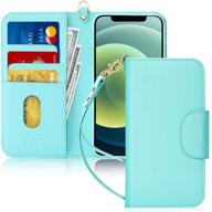 📱 fyy iphone 12 mini case, kickstand pu leather wallet cover with card slots & note pockets, mint green, 5g 5.4 logo