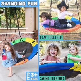 img 3 attached to 🪐 High-Capacity Outdoor Flying Saucer Swing for Kids and Adults, Supports up to 700lbs, Suitable for 3+ Children, Perfect for Trees or Swingsets, Enjoy Outdoor Play with Our 40" Round Swing for Family Fun