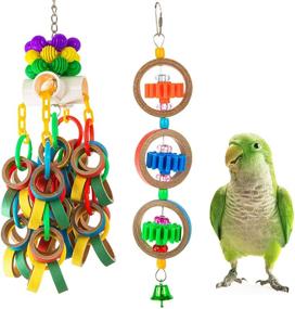 img 4 attached to 🦜 MEWTOGO Set of 2 Bird Chewing Toys - Olympic Rings Bird Toy + Colorful Bagel Cascade Parrot Toy - Bird Biting Cardboard Ring Toy for Parakeets, Cockatiels, Conures and Small to Medium Sized Birds
