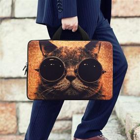 img 3 attached to iColor 11-12.5 inch Laptop Carrying Bag Chromebook Case Notebook Ultrabook Bag Tablet Travel 🐱 Cover Neoprene Sleeve for Apple MacBook Air Samsung Google Acer HP DELL Lenovo Asus Cat