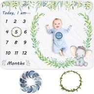 🐘 monthly milestone baby blanket for boys - elephant photo blanket for baby shower, includes wreath & 12 stickers - soft flannel blanket, ideal gift for boys & girls - 51''x40'' size logo