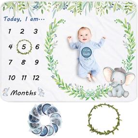 img 4 attached to 🐘 Monthly Milestone Baby Blanket for Boys - Elephant Photo Blanket for Baby Shower, Includes Wreath & 12 Stickers - Soft Flannel Blanket, Ideal Gift for Boys & Girls - 51''x40'' Size