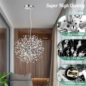 img 1 attached to 💡 Contemporary Crystal Chandeliers Firework, Semi Flush Mount Ceiling Light Fixtures, 8-Light Chrome Dandelion Chandelier, Stainless Steel Pendant Light for Bedroom Foyer Hallway Entryway Kitchen, G9 Socket