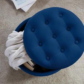 img 3 attached to 🔵 Ornavo Home Donovan Round Velvet Storage Ottoman Foot Rest Stool/Seat with Removable Lid - Navy Blue