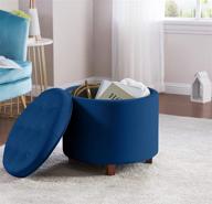 🔵 ornavo home donovan round velvet storage ottoman foot rest stool/seat with removable lid - navy blue логотип