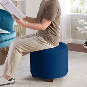 img 1 attached to 🔵 Ornavo Home Donovan Round Velvet Storage Ottoman Foot Rest Stool/Seat with Removable Lid - Navy Blue