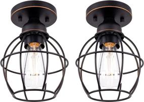 img 4 attached to 🔆 Gruenlich 2-Pack Semi Flush Mount Ceiling Light Fixture: Outdoor & Indoor Metal Housing, E26 Medium Base, Max 60W, Oil Rubbed Bronze Finish