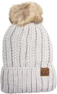 🧣 c.c thick cable knit faux fuzzy fur pom beanie - warm and cozy skull cap with fleece lining logo