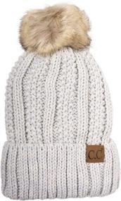 img 2 attached to 🧣 C.C Thick Cable Knit Faux Fuzzy Fur Pom Beanie - Warm and Cozy Skull Cap with Fleece Lining