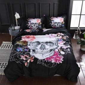 img 1 attached to 🌸 Набор постельного белья SDIII 3PC Sugar Skull - стеганый комплект для кровати полного/королевского размера с дизайном черепа