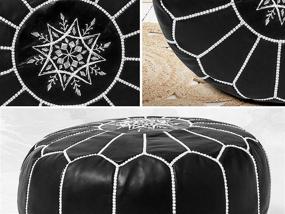 img 2 attached to Premium Moroccan Leather Pouf Cover - Handmade, Round & Large Ottoman Footstool Cover with Embroidery - Cover ONLY - Ideal for Living Room Bedroom, Kids Room, Gift & Wedding - Black 20 Inch