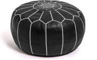 premium moroccan leather pouf cover - handmade, round & large ottoman footstool cover with embroidery - cover only - ideal for living room bedroom, kids room, gift & wedding - black 20 inch логотип