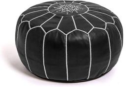 img 4 attached to Premium Moroccan Leather Pouf Cover - Handmade, Round & Large Ottoman Footstool Cover with Embroidery - Cover ONLY - Ideal for Living Room Bedroom, Kids Room, Gift & Wedding - Black 20 Inch